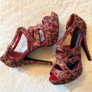 Shiekh Red and Brown Leopard Heels